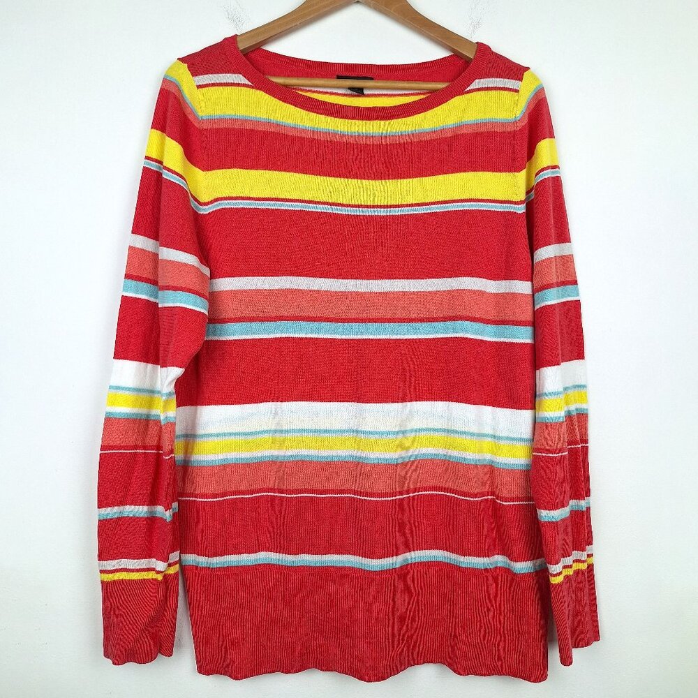 Halogen nautical stripe pima cotton knit top Size x1. Yellow orange blue citrus